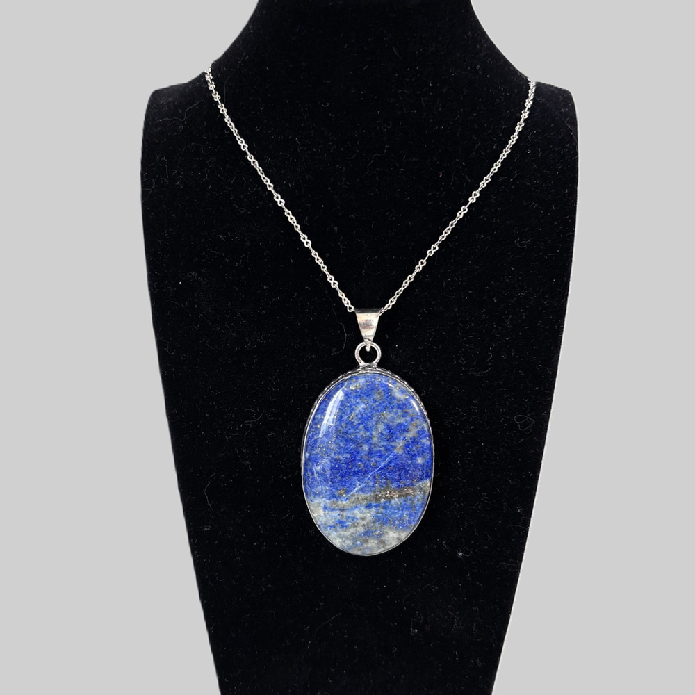 925 Silver Plated Lapis Lazuli 2" Pendant Semi-Precious Jewelry NWT - Picture 2 of 5